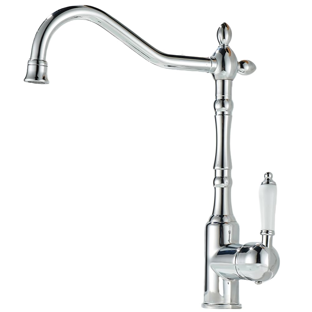 WIQUYBML Bathroom Sink Basin Tap Ceramic Single Handle 360° Rotable Spout Deck Mounted Mixer Antique Brass,Vintage Swan Monobloc Kitchen 1 Hole One Taps Chrome