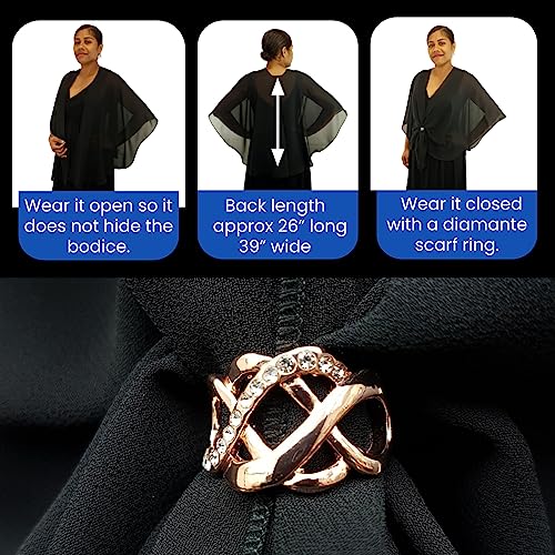 Womens Shawl Wrap for Evening Dress Sheer Chiffon Cape with Rose Gold Ring Set4