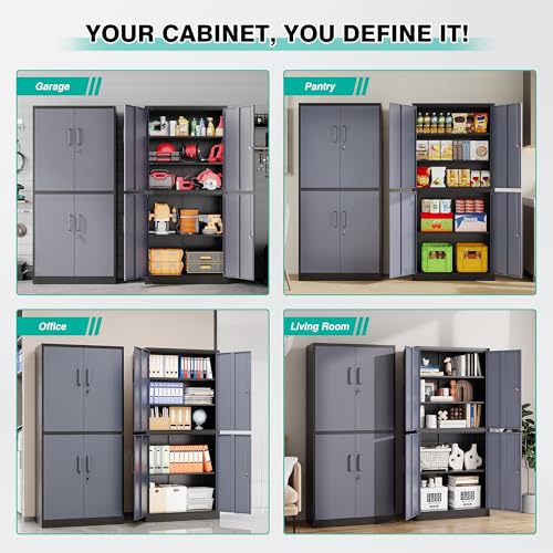 Image of SISESOL Metal Storage Cabinets with Doors and Shelves,71 inch Metal Garage Storage Cabinet with Lock,Gray Steel Cabinet with Locking Doors,4 Door Lockable Storage Cabinets for Garage,Home,Office