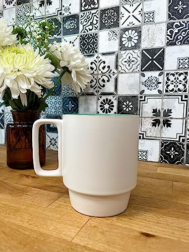 Taza cerámica apilable vintage 12 oz con asa verde miniatura 3