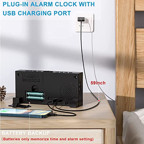 Loud Alarm Clock For Heavy Sleepers, Alarm Clock With Bed Shaker For Hearing Impaired Deaf, Dual Alarm With Snooze, Usb Charger, 7'' Large Led Display, Dst 12/24H, Battery Backup, Bedroom #TOP4