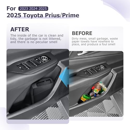 Image of LUWU Car Trash Can Compatible With Toyota Prius /Prius Prime 2023-2025 - Interior Accessory With Lid, Portable Mini Dustbin, Leak-Proof Garbage Bin (Left)