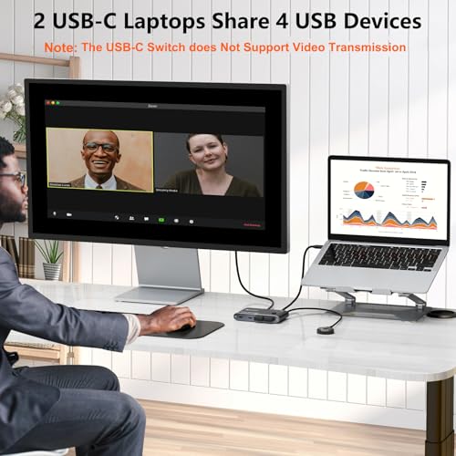 Image of 10Gbps USB C Switch 2 Laptops 2 in 4 Out USB 3.2 Switcher 2 Computers Share Keyboard Mouse, Printer, Camera, Headphone, 10Gbps Data Power Cable & Desktop Controller Included