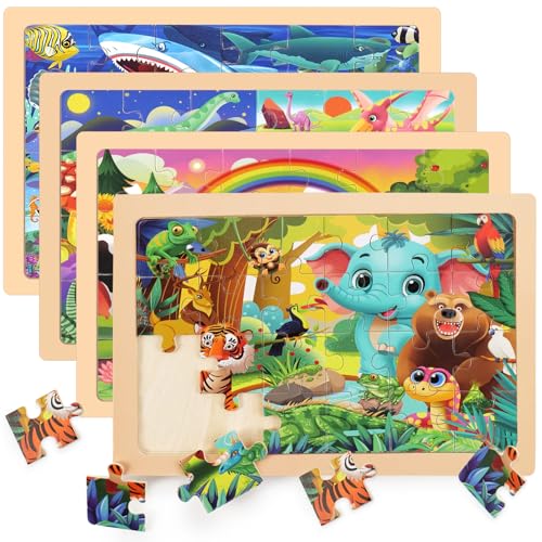 4-Pack Wooden Montessori Jigsaw Puzzles
