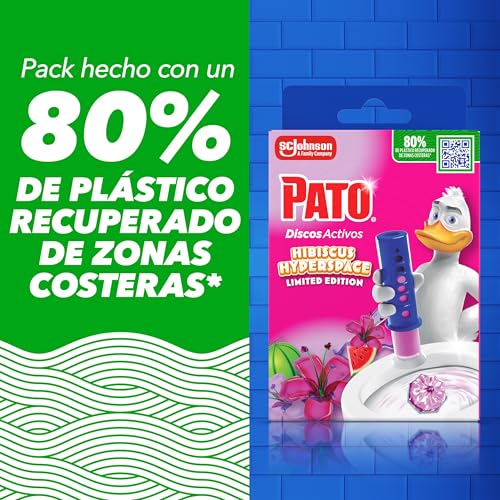 Miniatura 5 de Pato Discos Activos WC Edición Limitada Hibiscus Hyperspace, Limpia, Refresca y Perfuma el Inodoro, Eficacia 360°, 2 Recambios : 12 discos (Paquete de 2)