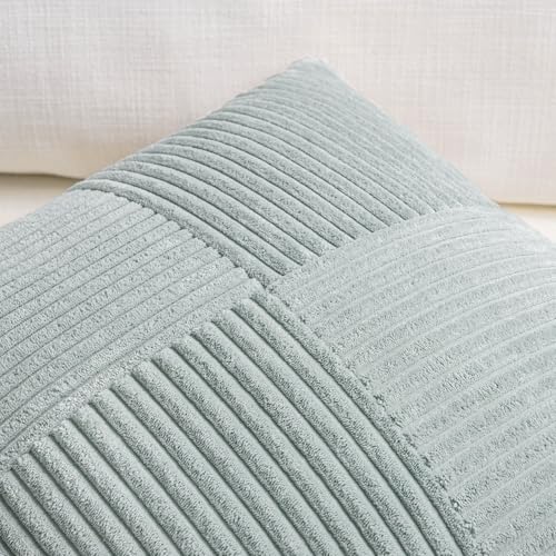 Image of Fancy Homi Set of 2 Grey Blue Boho Long Lumbar Body Decorative Throw Pillow Cover 14x36 Inch for Bed Couch Bedroom Bench, Soft Patchwork Corduroy Textured Pillow Case, Rustic Farmhouse Room Decor
