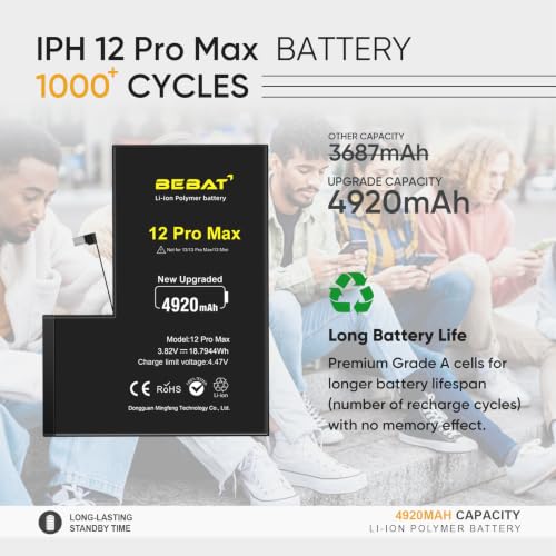Image of Replacement for iPhone 12 Pro Max Battery, 4920mAh High Capacity Li-ion Polymer Replacement Battery for Model A2410 A2411 A2412 A2342 with Professional Repair Tool Kits