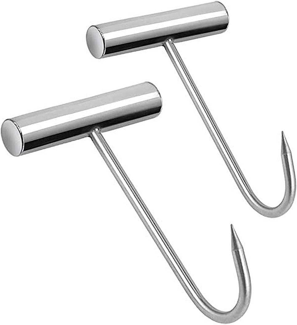 2PCS Meat Hooks for Butchering Stainless Steel T Hooks T-Handle Boning Hooks with Handle