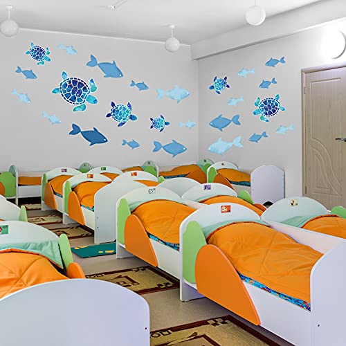 3 Sheets Ocean Wall Decal Jellyfish Fish Sea Turtle Wall Sticker Ocean World Grass Seaweed Wall Stickers Vinyl Removable Under The Sea Decor For Kids Nursery Bathroom Bedroom Toilet (Fish Style) #TOP6