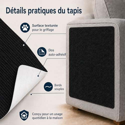 Griffoir chat canapé protection anti griffe sisal noir 200x40