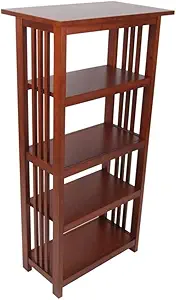 Alaterre Furniture Mission Book Shelf-4 Tier Bookcase with Adjustable Shelves for Living Room or Home Office, 48-Inch, Cherry