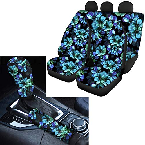 SEANATIVE Fundas de asiento antideslizantes estilo hawaiano hibisco con funda para pomo de palanca de cambio+funda para freno de mano, ajuste universal para la mayoría de vehículos Cover