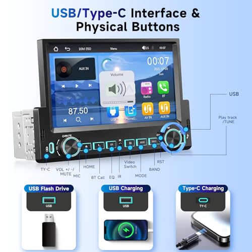 Radio para auto Single Din con pantalla táctil 7 pulg. miniatura 5