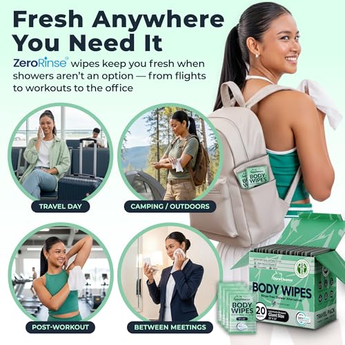 Image of XL Travel Body Wipes for Women - 10 inchx10 inch Rinse-Free Bathing Wipes - 20ct