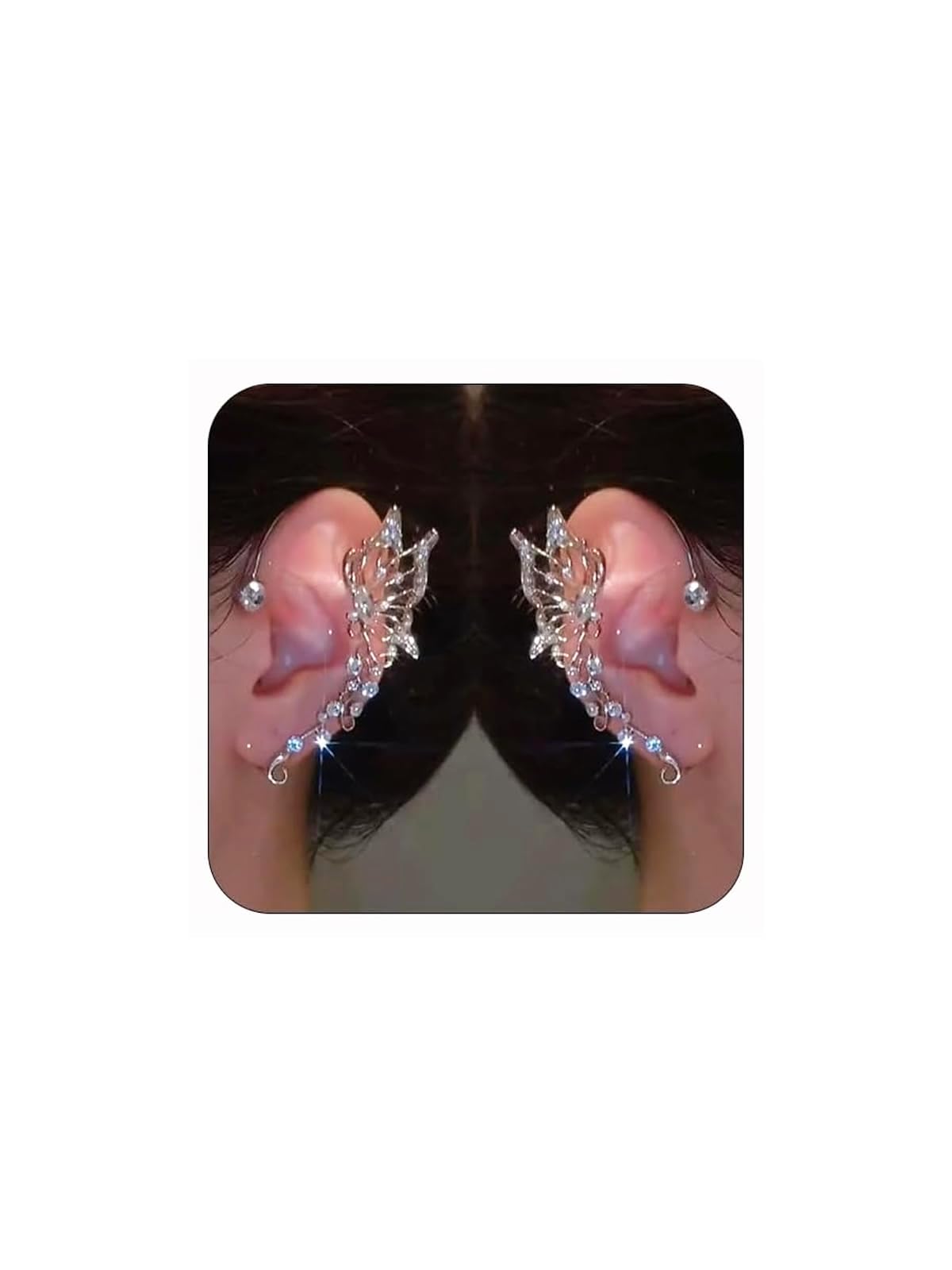 YRlilicc2Pcs Glitter Rhinestone Butterfly Ear Cuff Vintage Non-Piercing Fake Earrings Bridal Wedding Climber Ear Wrap Prom Ball Ear Jewelry for Women