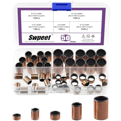Swpeet 50cs 5 Size 6mm(Bore)&times;8mm(OD), 8mm(Bore)&times;10mm(OD), 12mm(Bore)&times;14mm(OD) Sleeve Bearing...