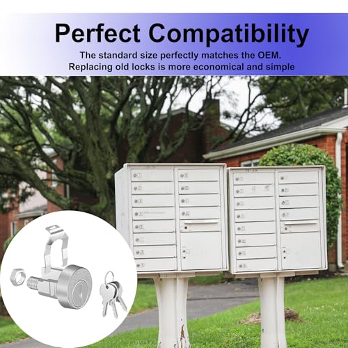Image of 2 Pack Mailbox Lock with Key, Mailbox Lock Replacement for L-1172C Mailbox Key Lock, Nickel Finish