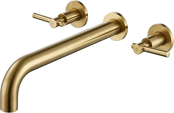 Wowkk Wall Mount Tub Filler Brushed Gold Tub Faucet Brass Bathroom Bathtub Faucets with 2 Handles