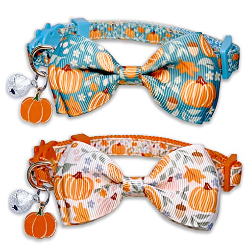 Thanksgiving Cat Collar Set with Bell Autumn Pumpkin Thanksgiving Harvest Holiday Cat Collar for Boys and Girls Kitty Kittens