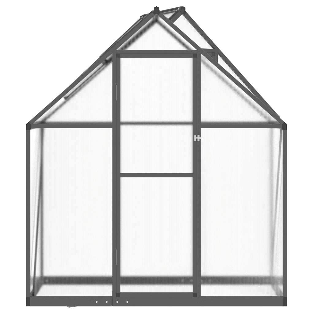 Invernadero con marco de cimentación, color antracita, 169 x 58 x 195 cm, aluminio, invernadero y cobertizo de jardín de policarbonato de 4 mm con canalones, ventanas de ventilación