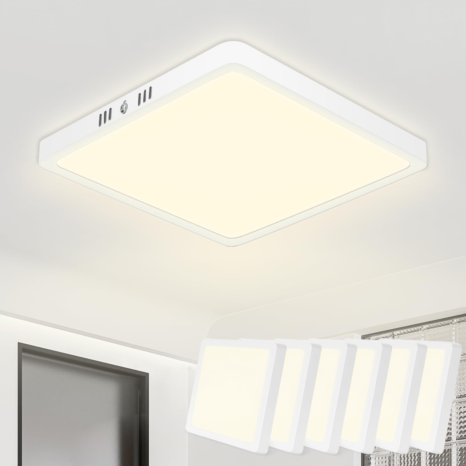 Plafoniera Soffitto 18W 1800LM 4500K IP44 Lampada LED Soffitto impermeabile Quadrata Sottile Plafoniera LED Soffitto Bianco Neutro Ø22CM per Soggiorno Cucina Bagno Cameretta Seminterrato