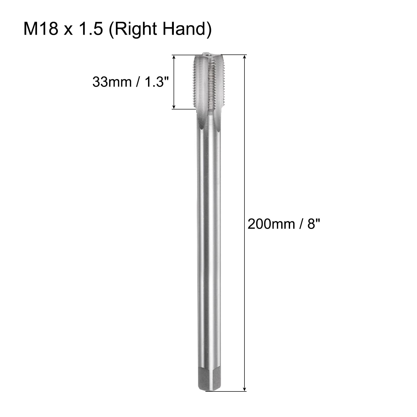 QUARKZMAN Metrisches Gewindebohrer M18 x 1.5 H2 200mm Extra langer gerader Flöten-Gewindeschneidemaschine Gewindebohrer Gewindeschneidwerkzeug