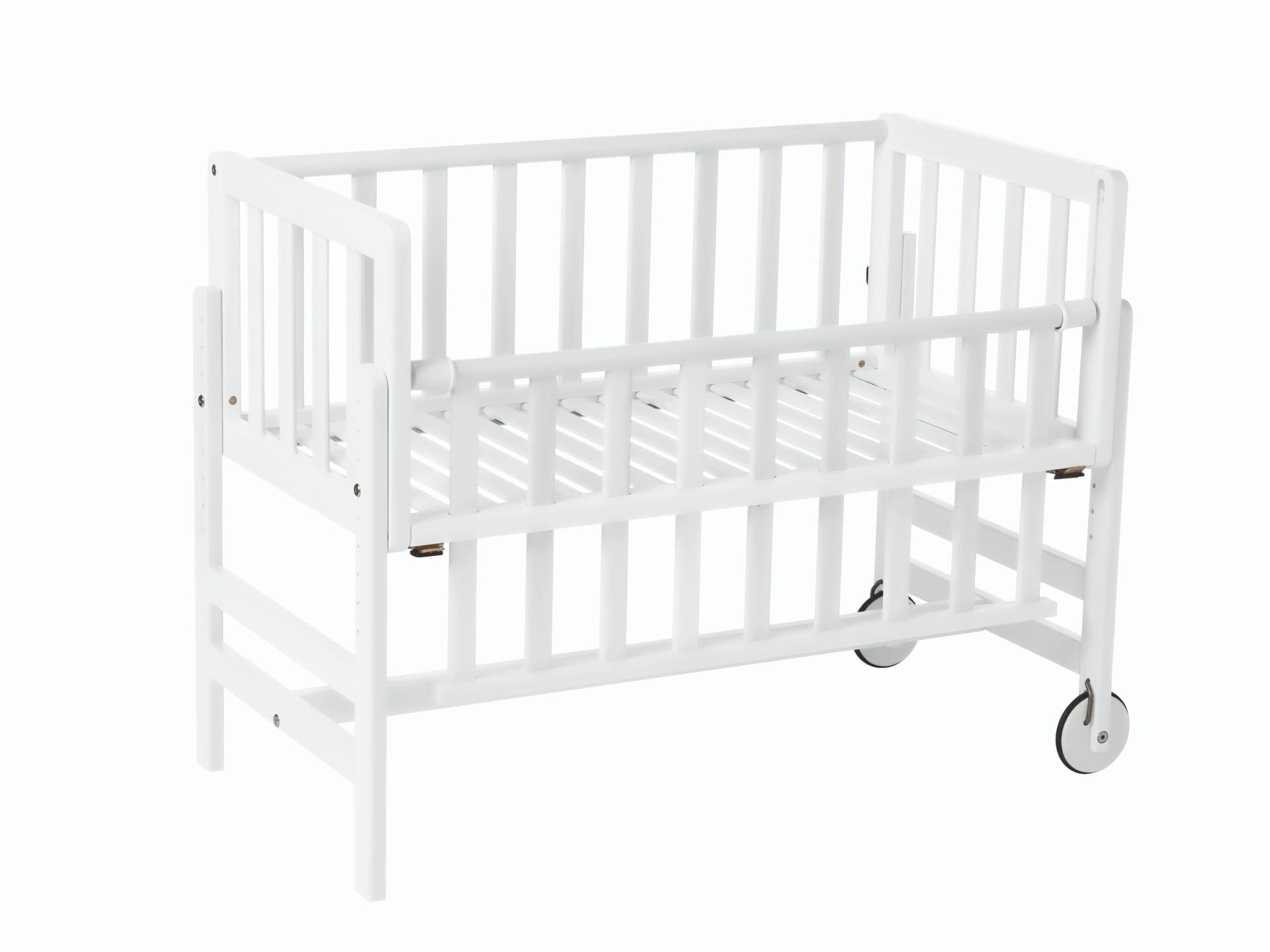 Geuther Beistellbett Betty | 45 cm x 90 cm | 9-Fach Höhenverstellbar | mit Lattenrost aus Massivholz | Nachhaltige Qualität | Einfacher Aufbau | Weiß
