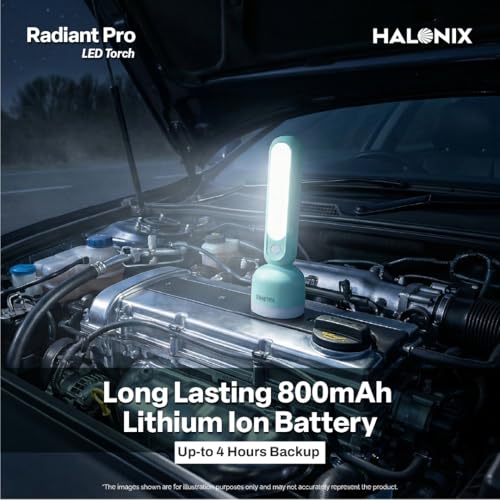Image of Halonix 1W Radiant 2-in-1 Rechargeable Torch | Li-ion Battery | Compact LED Flashlight | Adjustable Beam | Portable Emergency Light | Ideal for Travel & Home.