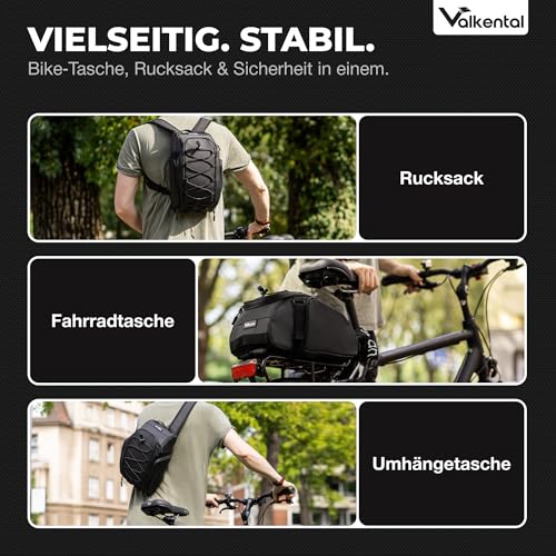 Valkental - 3in1 Fahrradtasche für Gepäckträger mit Kühlfunktion - 10L Volumen - Isolierende Gepäckträgertasche mit Rucksackfunktion - Wasserfest & Reflektierend