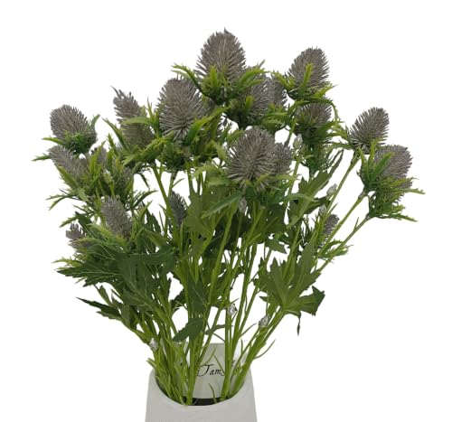 LebriTamFa Artificial Flowers Artificial Thistle Spray Eryngo Fake Eryngium Foetidum Simulation Sea Holly for Wedding Bouquet Centerpiece Home Decor (3, New-Light Blue)