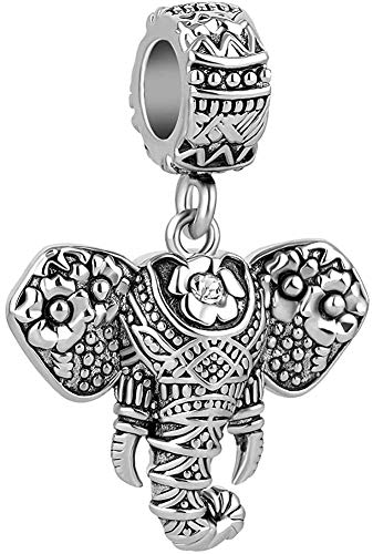 WYKISS Lucky Elephant Charms Good Luck Animal Dangle Bead for Bracelet, Elephant With Flower