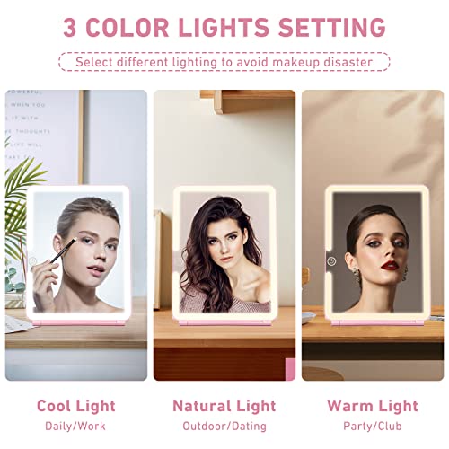 Jadazror Large Travel Makeup Mirror With 10X And 20X Magnifying Mirror, Portable Lighted Makeup Mirror With 3 Light Settings, Usb Rechargeable, 9.85 * 7.5 Inch Travel Mirror With Tweezers, Pink #TOP3