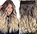 DevaLook 20 Inches 3/4 Full Head Clip in Hair Extensions Ombre One Piece 2 Tones Wavy Curly (Chocolate brown to sandy blonde) DL