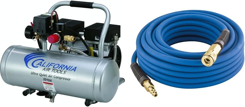 California Air Tools 2010A Ultra Quiet Air Compressor + Estwing E1450PVCR 1/4" x 50' PVC / Rubber Hybrid Air Hose Bundle