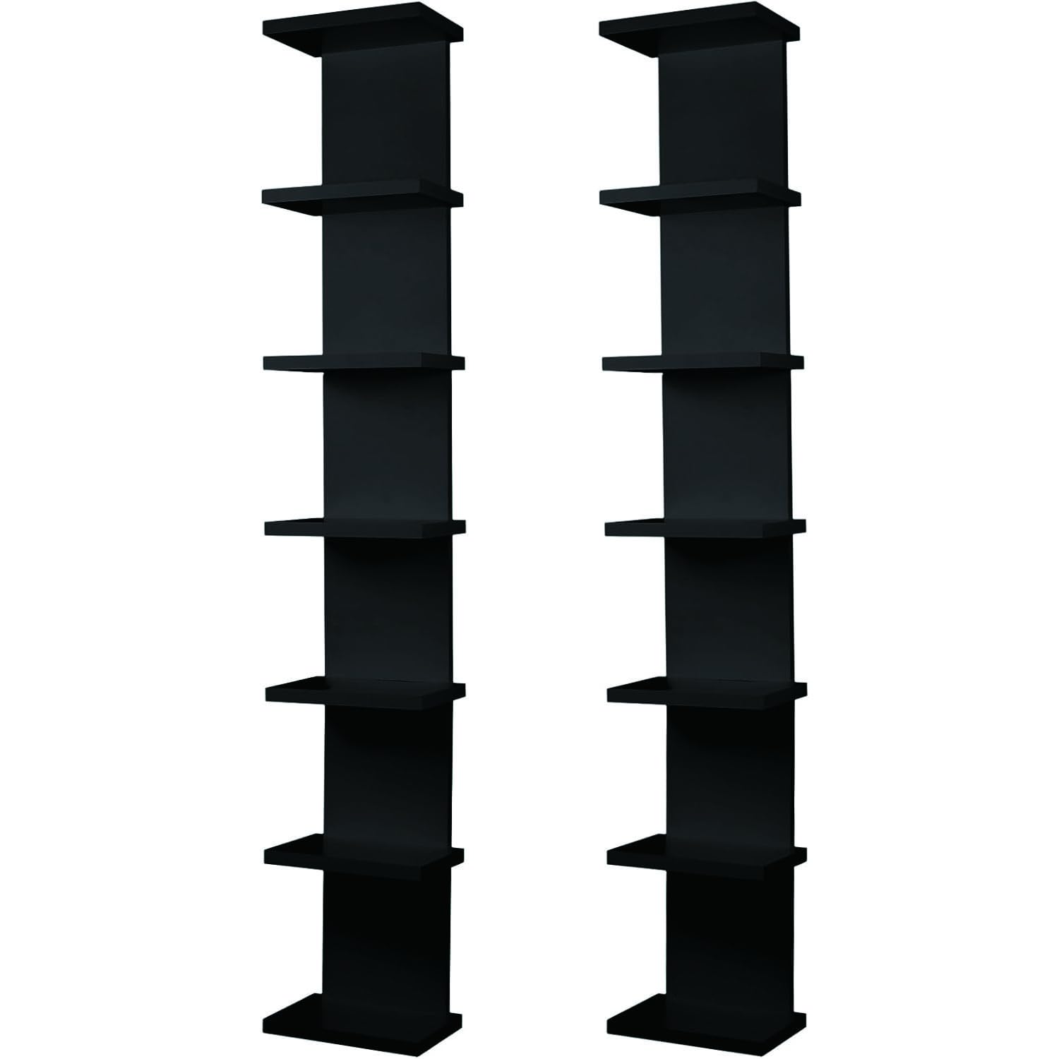 Hlimior 2 Pack 7 Tier Wall Shelf Unit - Lack Floating Shelf, Compact Display Floating Shelf, Vertical Column Wall Decor Mount Floating Storage