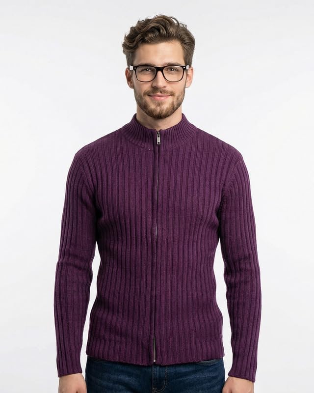forwards Mock-Neck Solid Full-Sleeve Full-Zip Sweater for Men [Ribbed-Knit Pullover]-picture-28