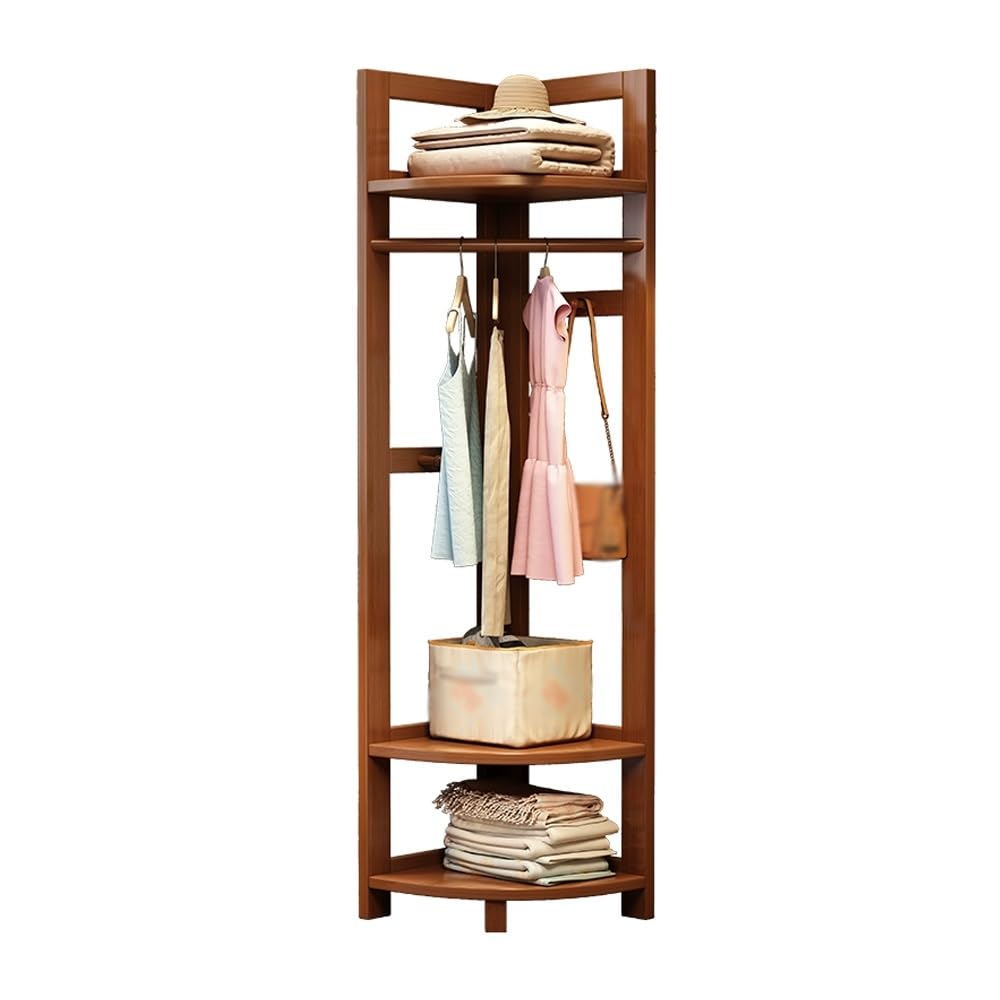 DFHS46JK Hat Rack Solid Wood Corner Floor Coat Rack Bedroom Clothes Multifunctional Storage for Office(Walnut)