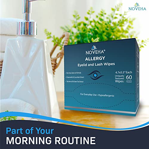 NOVEHA 180Pcs Allergy Relief Eyelid Wipes | Pre-moistened Hypoallergenic Eye Cleansing Pads, Reduce Itchiness, Redness & Discomfort Caused By Allergy, Clean, Soothe & Remove Debris (3 Pack)