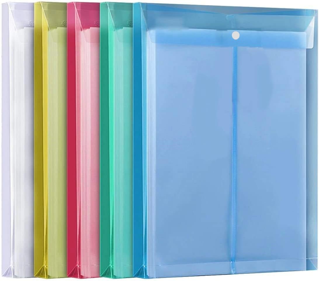 True-Ally 10 Pack A4/Legal Top Opening Document File Bag, Colored Envelope Holder Storage Case, Snap Button Organizer, My Clear Plastic Container (Pack of 10) (Mix Colors)