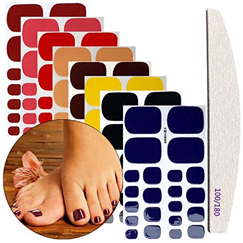 Lucktao 8Sheets Adhesive Toenail Art Polish Decals With 1Pcs Nail File Glitter Nail Wraps Sticker Strips Manicure Kits For Women (2)