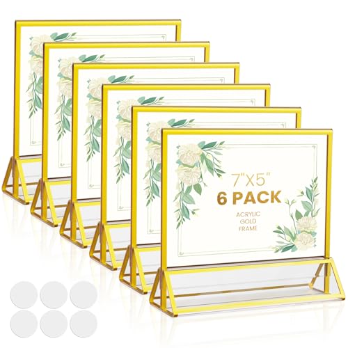 Acrylic Sign Holder 5x7 Horizontal Gold Double-Sided – 6-Pac