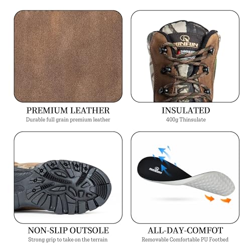 Men's Waterproof Military Tactical Work Boots with Steel Shank, 8" Insulated Leather Hunting Boot4