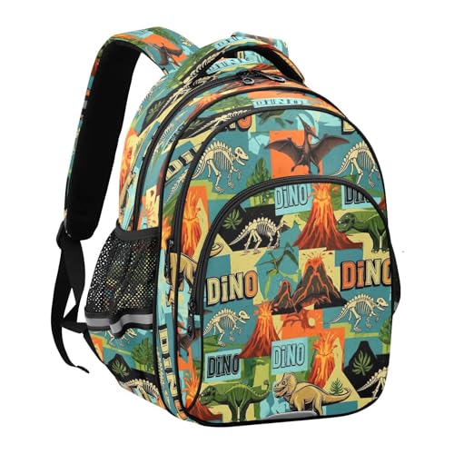 17 Inch Backpack for Kids, Backpack Boys Elementary School, Retro Dinosaur S2