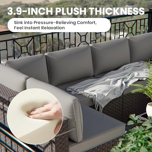 Image of 8 Pieces Outdoor Patio Furniture Set,Outdoor Sectional Furniture with 43 inch 55000 BTU Gas Propane Fire Pit Table,All Weather PE Rattan Wicker Patio Conversation Set,Grey