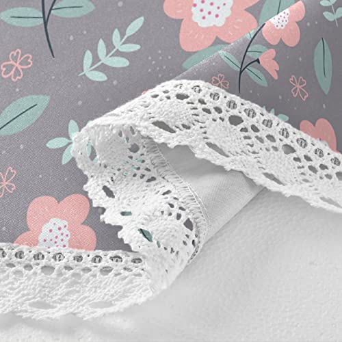 Vnurnrn Table Cloth Round Tablecloth Grey Pink Floral Flowers Spring Country Garden Table Covers 60 Inch Tabletop Mats For Kitchen Party Dining Room Tables Home Living Bedroom Decorative Protector #TOP2