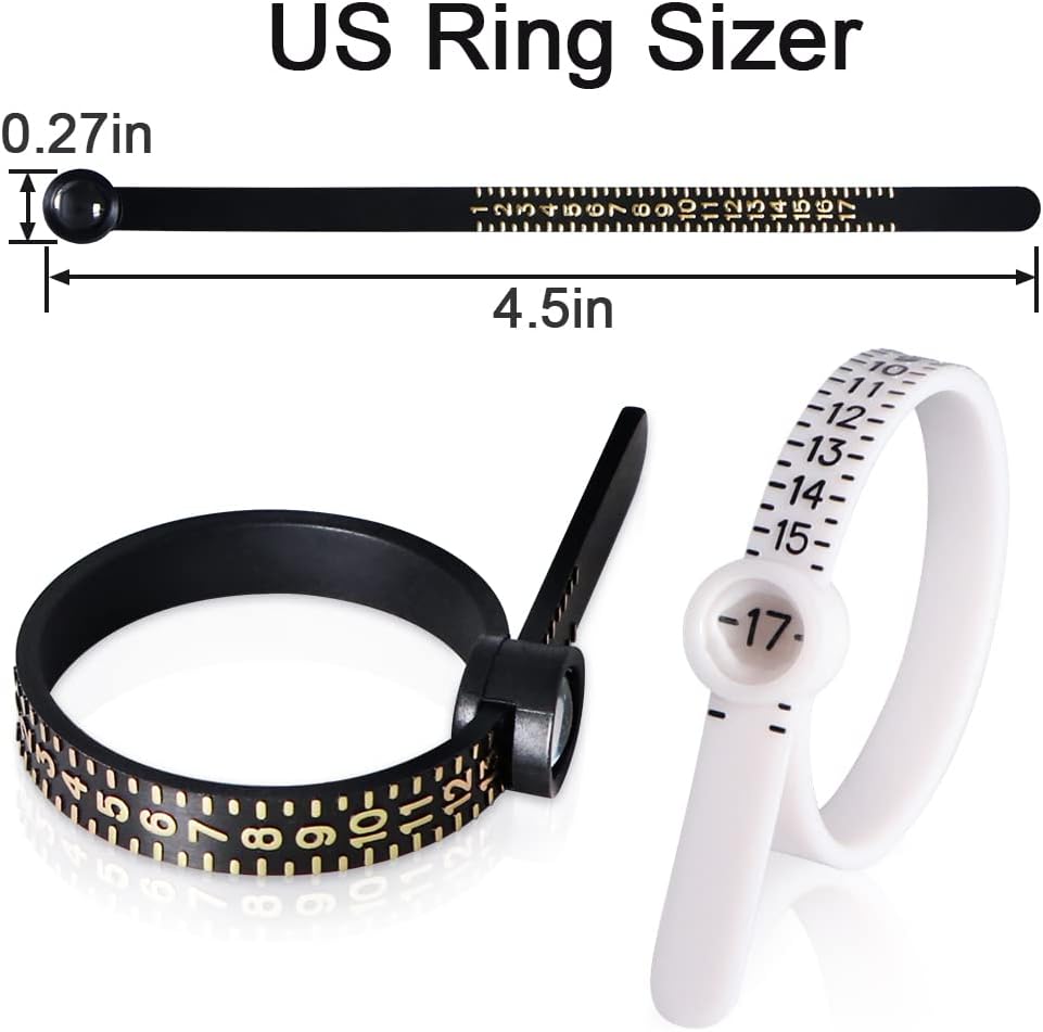 2Pcs Ring Sizer Measuring Tool Reusable Finger Size Gauge Measure Set Jewelry Sizing Tools 1-17 USA Rings Size (White+Black)