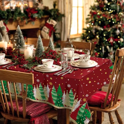 OQOQ Disposable Christmas Tablecloth (Red, 3 Packs), 108"x54" Red Christmas Party Decorations Table Cloth Plastic Table Cover for Buffet Picnic Dinner Centerpieces Decor – Image 5