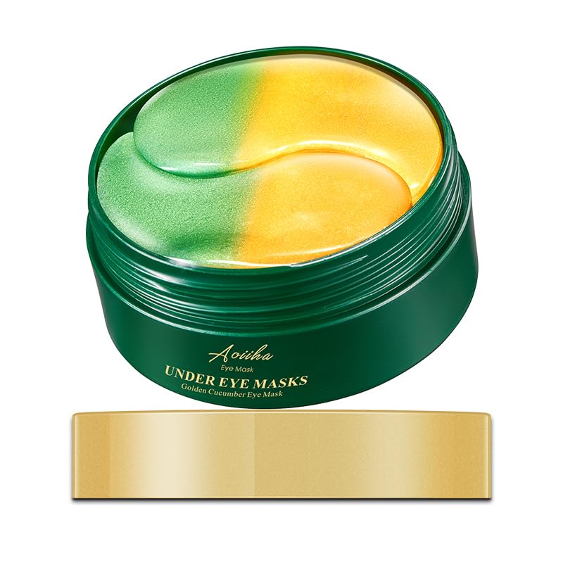 Gold Cucumber Under Eye Patches with Collagen & Hyaluronic Acid Formula - Hydrogel Eye Mask for Dark Circles & Wrinkles, 60 Pairs with Castor Oil, Hydrating Treatment - 4