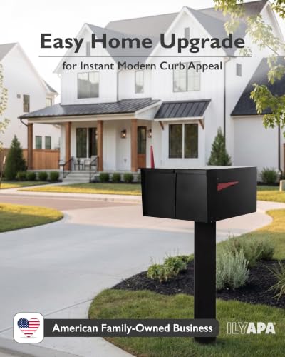 Image of Ilyapa Large Modern Mailbox for Outside - Black, Modern - Post Mount