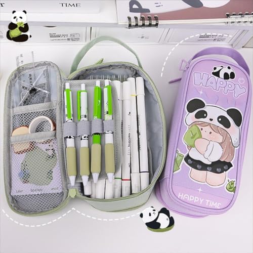 Image of Two Layer Six Slot Premium Canvas Pencil Pouch for School Girls and Boys, Cute Aesthetic Stationery Items Kit Case, Large Capacity Stationary Pencil Box for Kids Gifts
